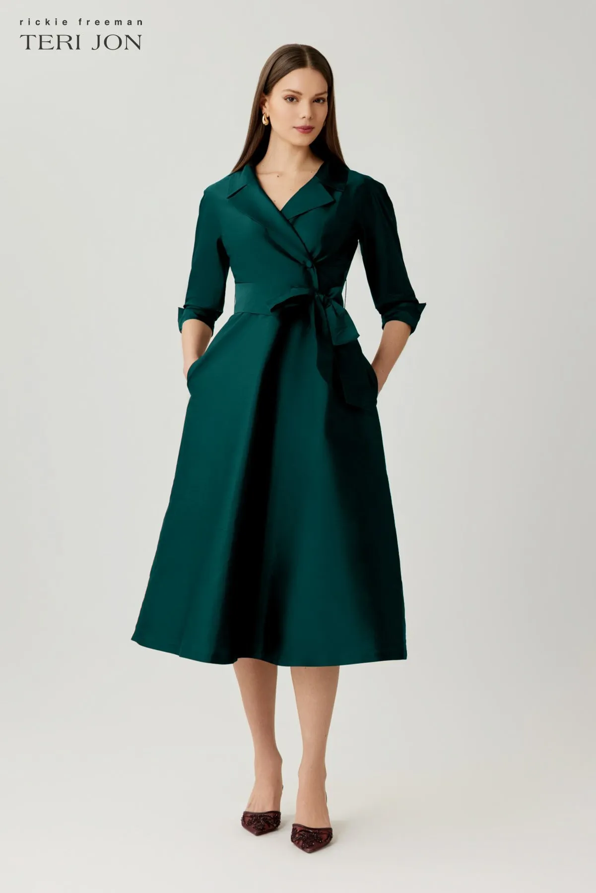 Taffeta Tea Length Shirt Dress sold by Teri Jon product image thumbnail 5