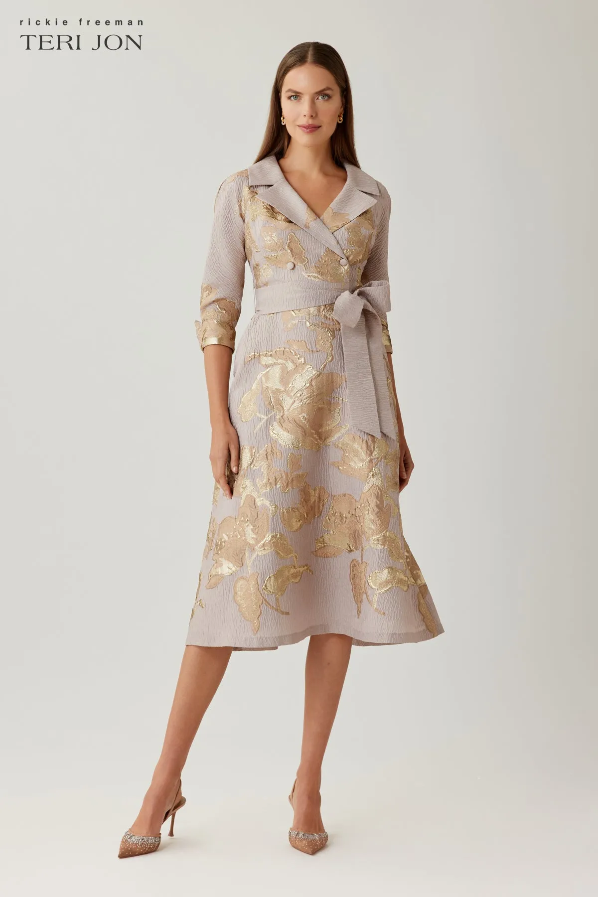 Jacquard Metallic Printed Shirt Dress sold by Teri Jon product image thumbnail 3