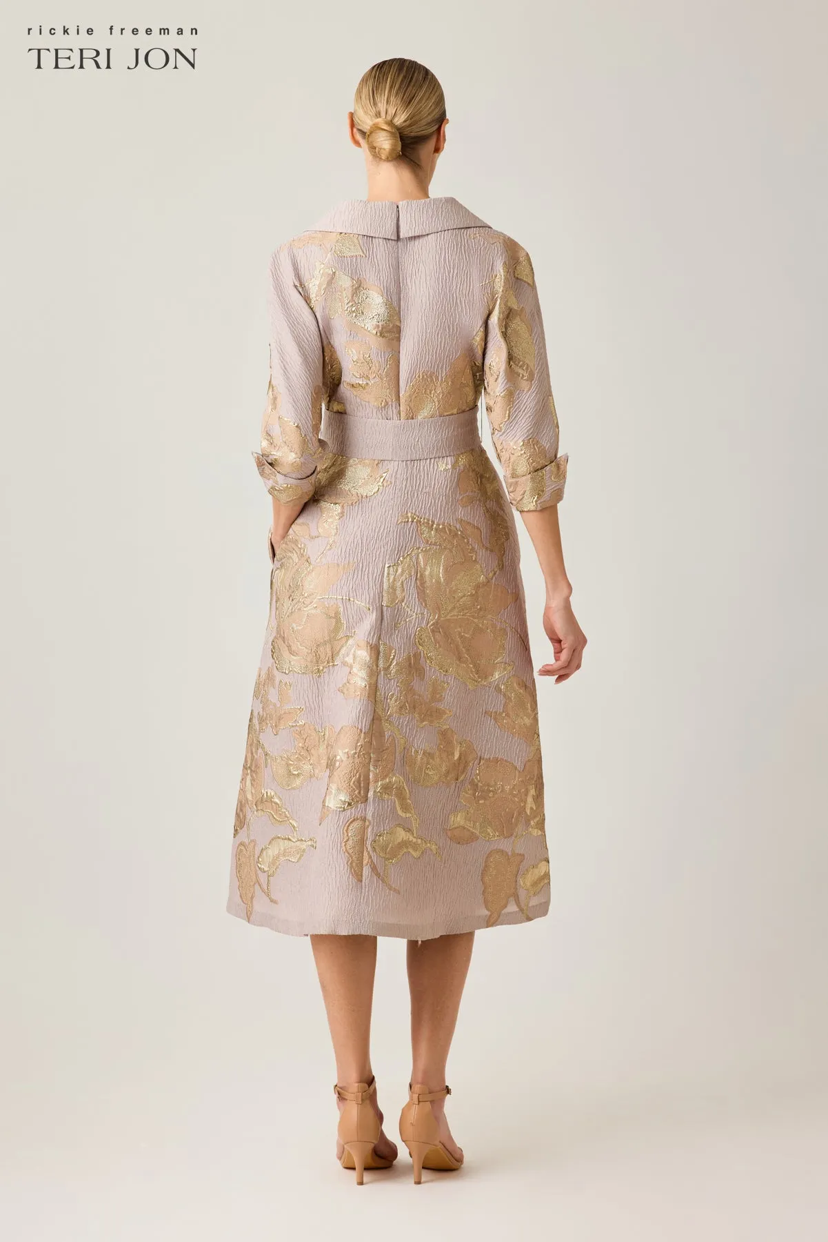 Jacquard Metallic Printed Shirt Dress sold by Teri Jon product image thumbnail 4