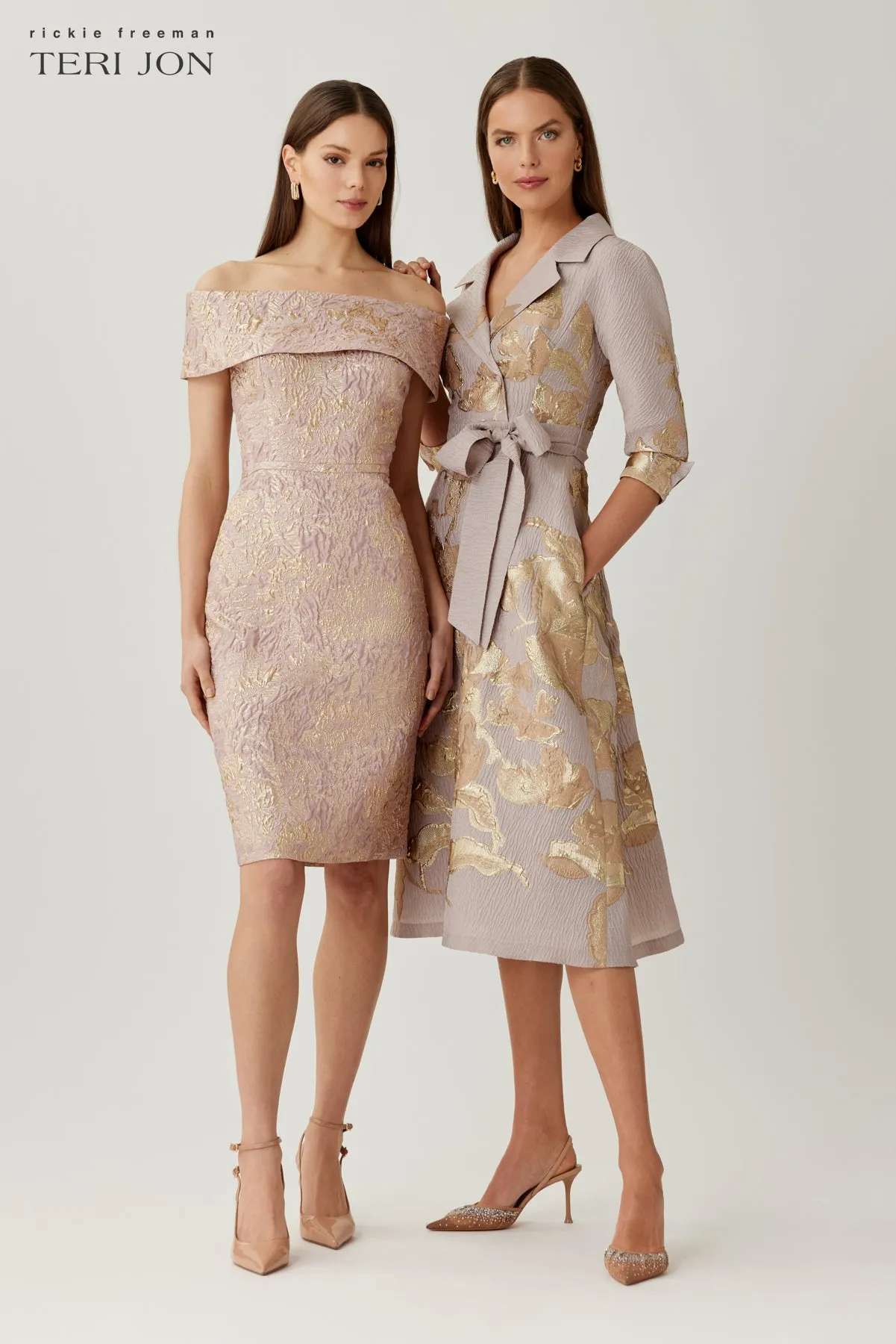 Jacquard Metallic Printed Shirt Dress sold by Teri Jon product image thumbnail 5