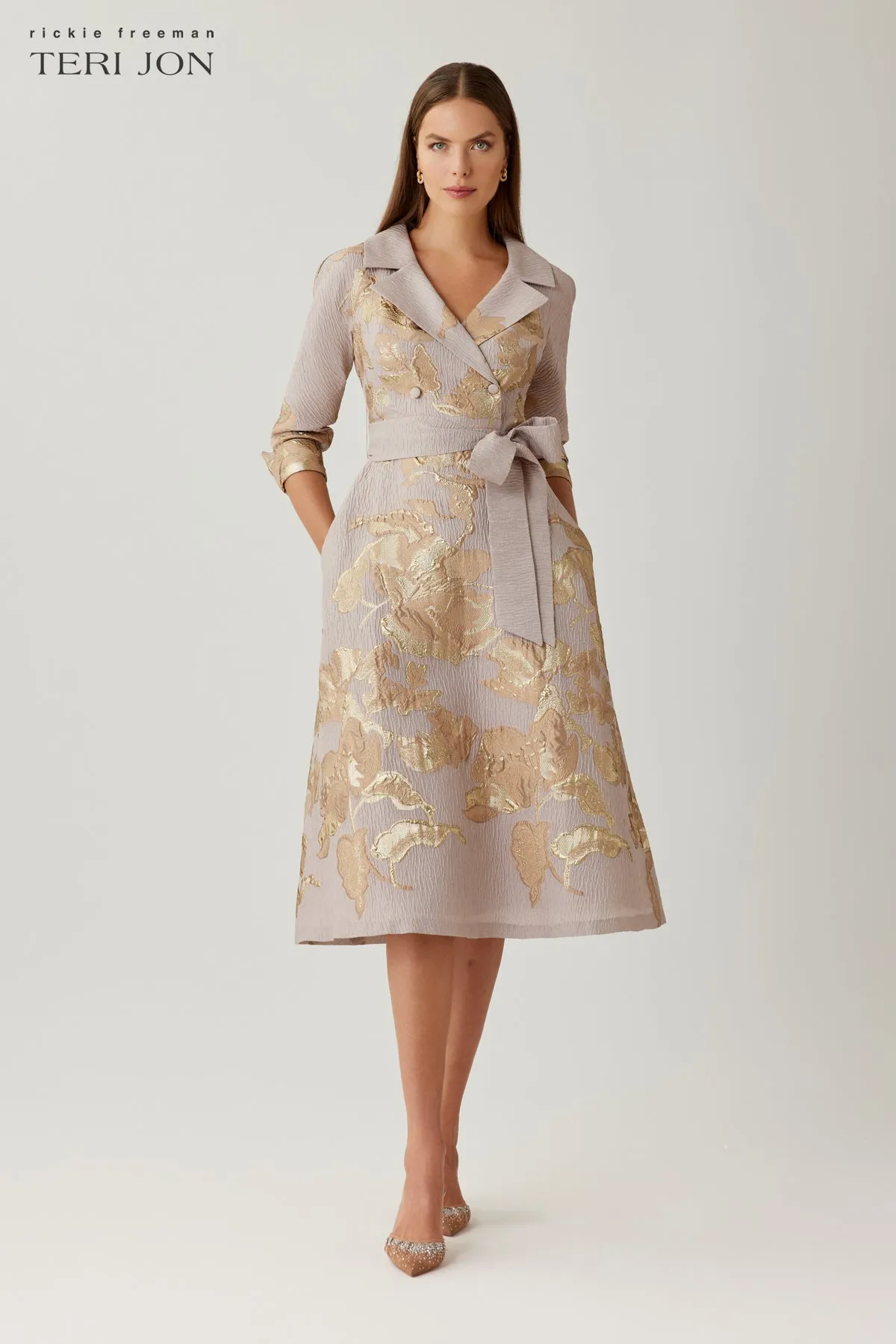 Jacquard Metallic Printed Shirt Dress sold by Teri Jon