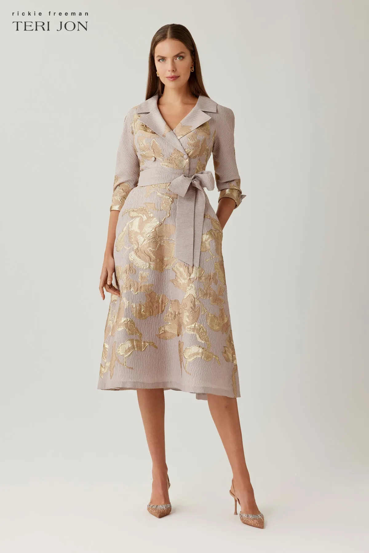 Jacquard Metallic Printed Shirt Dress sold by Teri Jon product image thumbnail 2