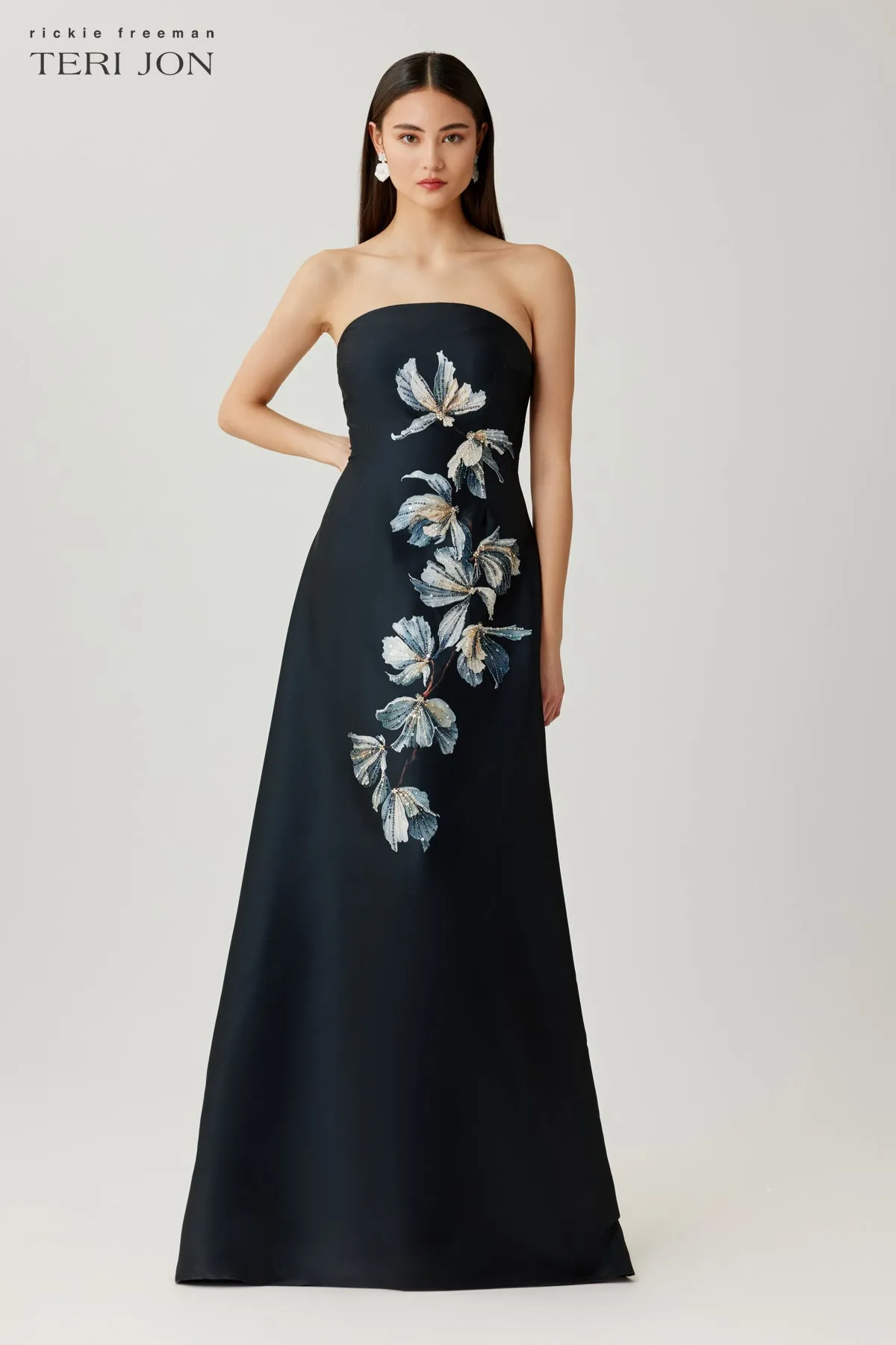 Mikado Strapless Beaded Floral Gown sold by Teri Jon product image thumbnail 3