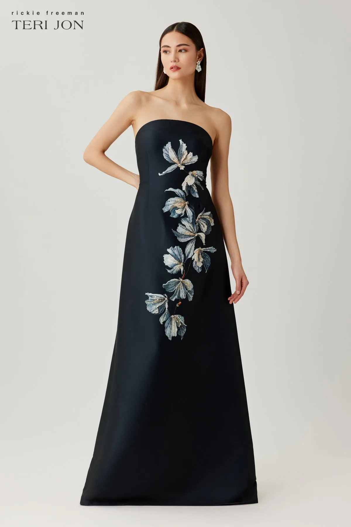 Mikado Strapless Beaded Floral Gown sold by Teri Jon product image thumbnail 5