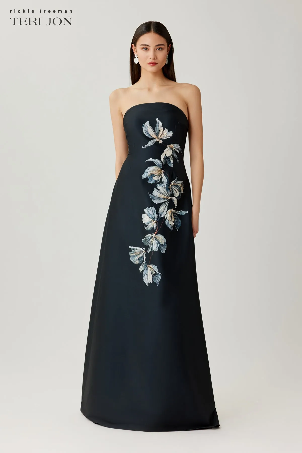 Mikado Strapless Beaded Floral Gown sold by Teri Jon product image thumbnail 2