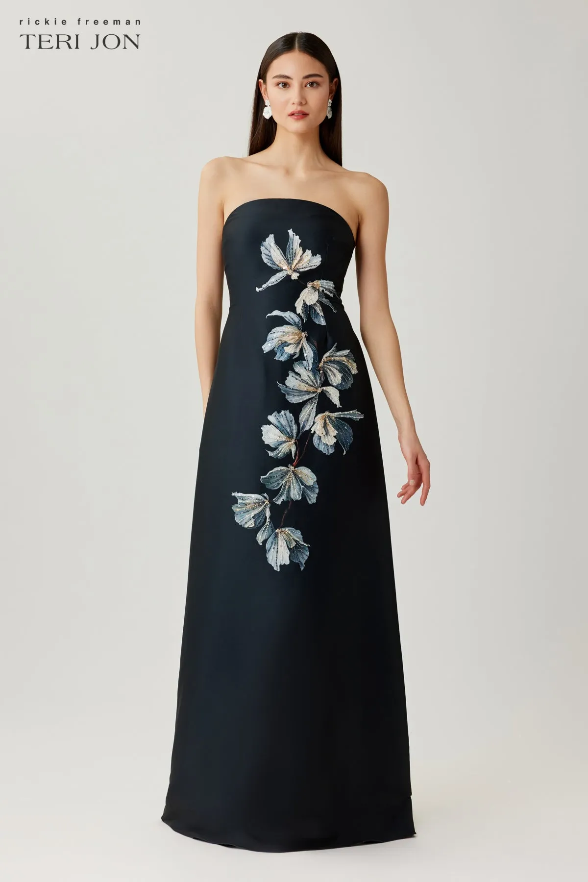 Mikado Strapless Beaded Floral Gown sold by Teri Jon product image thumbnail 4