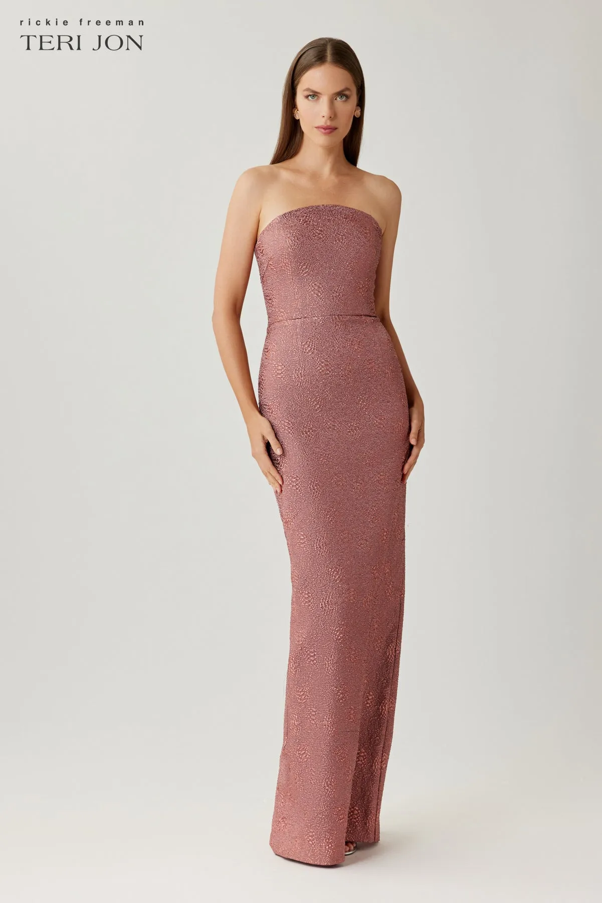 Metallic Jacquard Strapless Column Gown sold by Teri Jon product image thumbnail 2