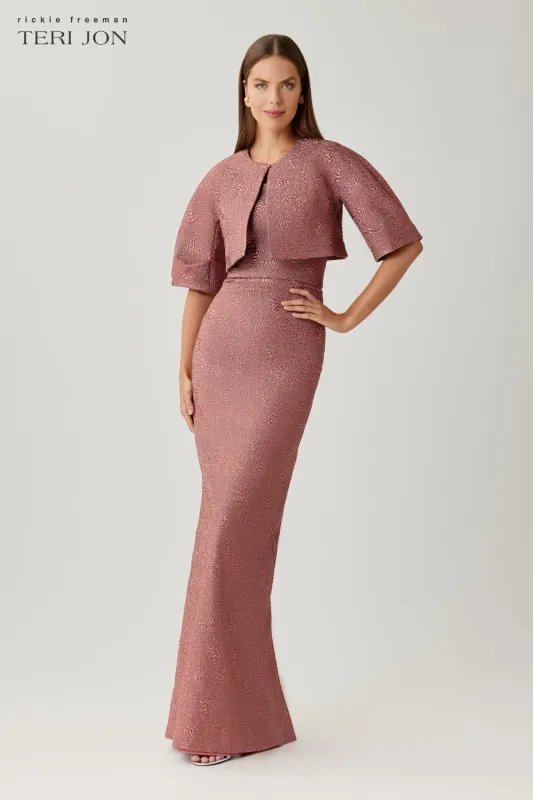 Metallic Jacquard Strapless Column Gown made by Teri Jon