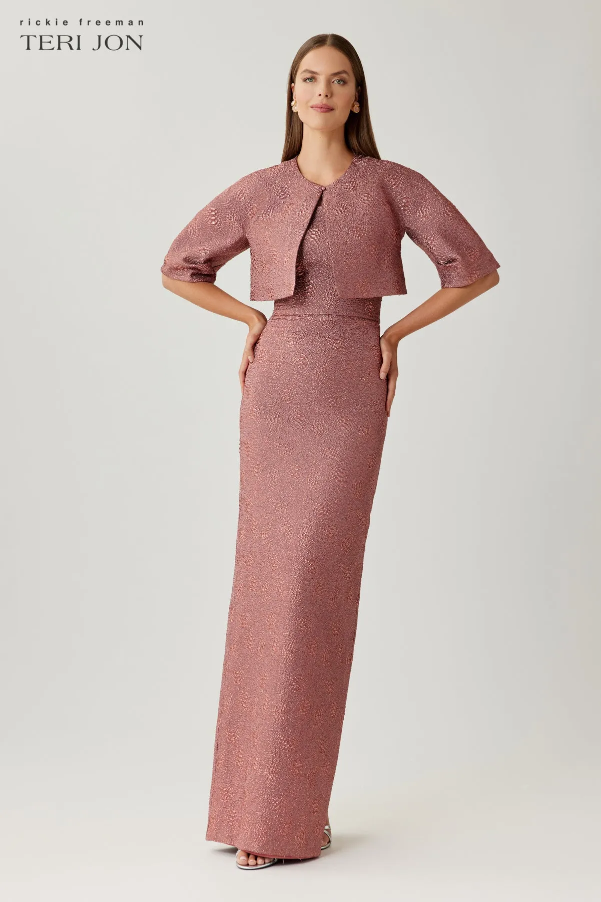 Metallic Jacquard Strapless Column Gown sold by Teri Jon product image thumbnail 4