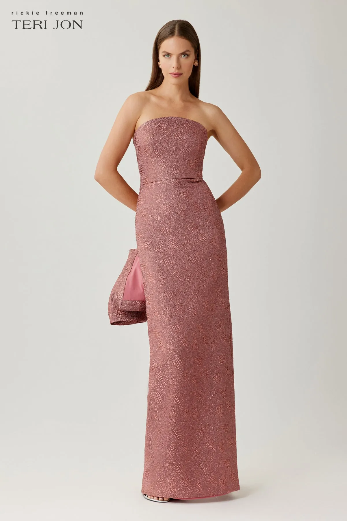 Metallic Jacquard Strapless Column Gown sold by Teri Jon product image thumbnail 5