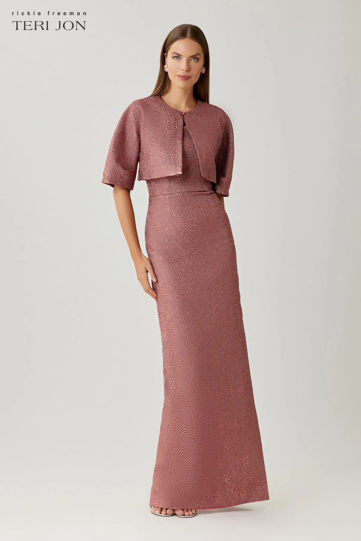 Metallic Jacquard Strapless Column Gown sold by Teri Jon product image thumbnail 3