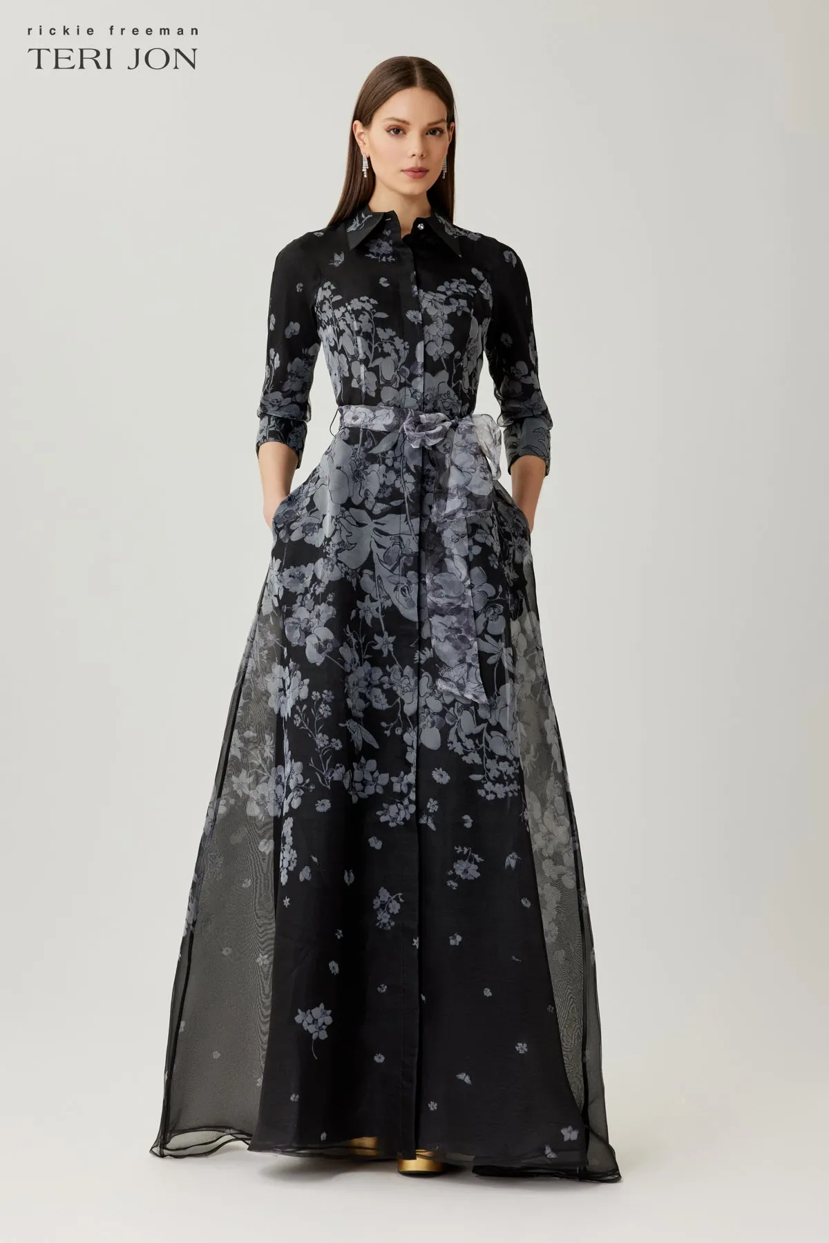 Organza Floral Print Shirt Waist Gown sold by Teri Jon