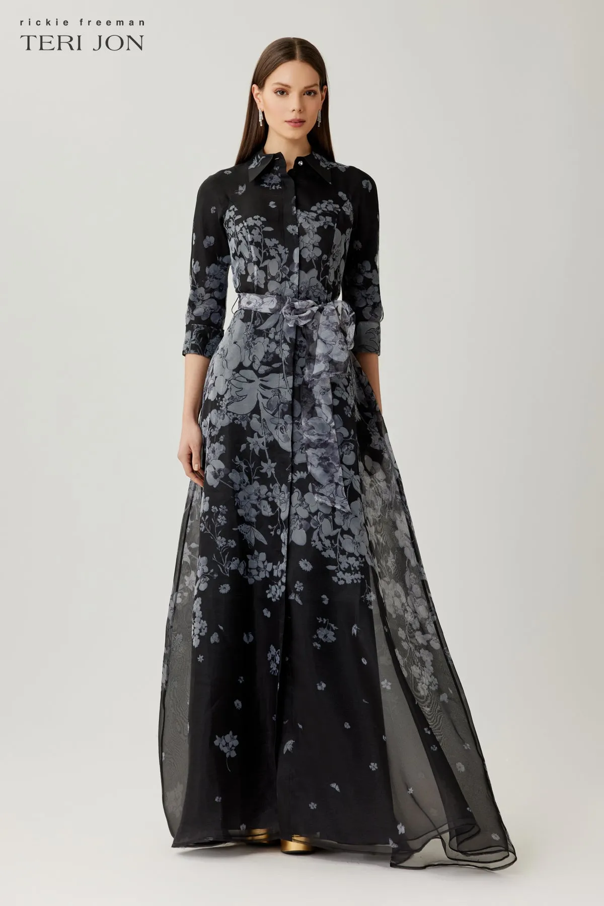 Organza Floral Print Shirt Waist Gown sold by Teri Jon product image thumbnail 2