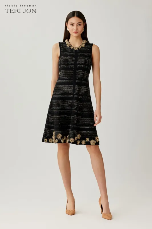 Embellished Boucle Knit Fit And Flare Dress made by Teri Jon