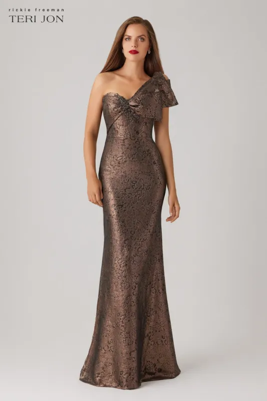 Metallic Jacquard Print Column Gown made by Teri Jon