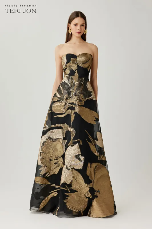 Floral Organza Strapless Ball Gown made by Teri Jon