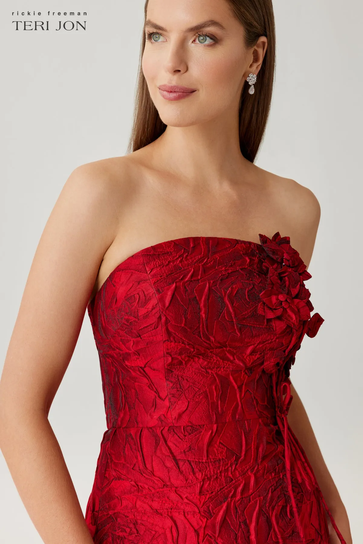 Strapless Floral Jacquard Ball Gown sold by Teri Jon product image thumbnail 5