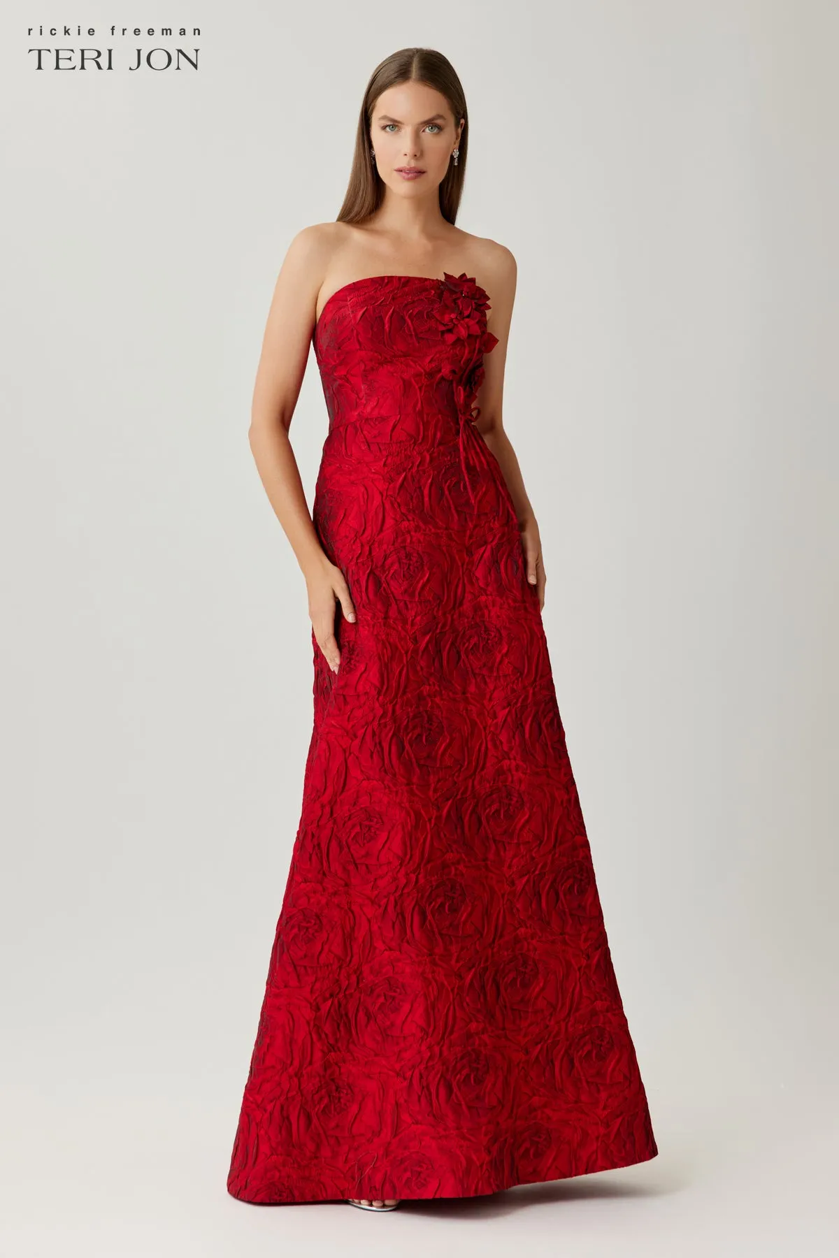 Strapless Floral Jacquard Ball Gown sold by Teri Jon product image thumbnail 3