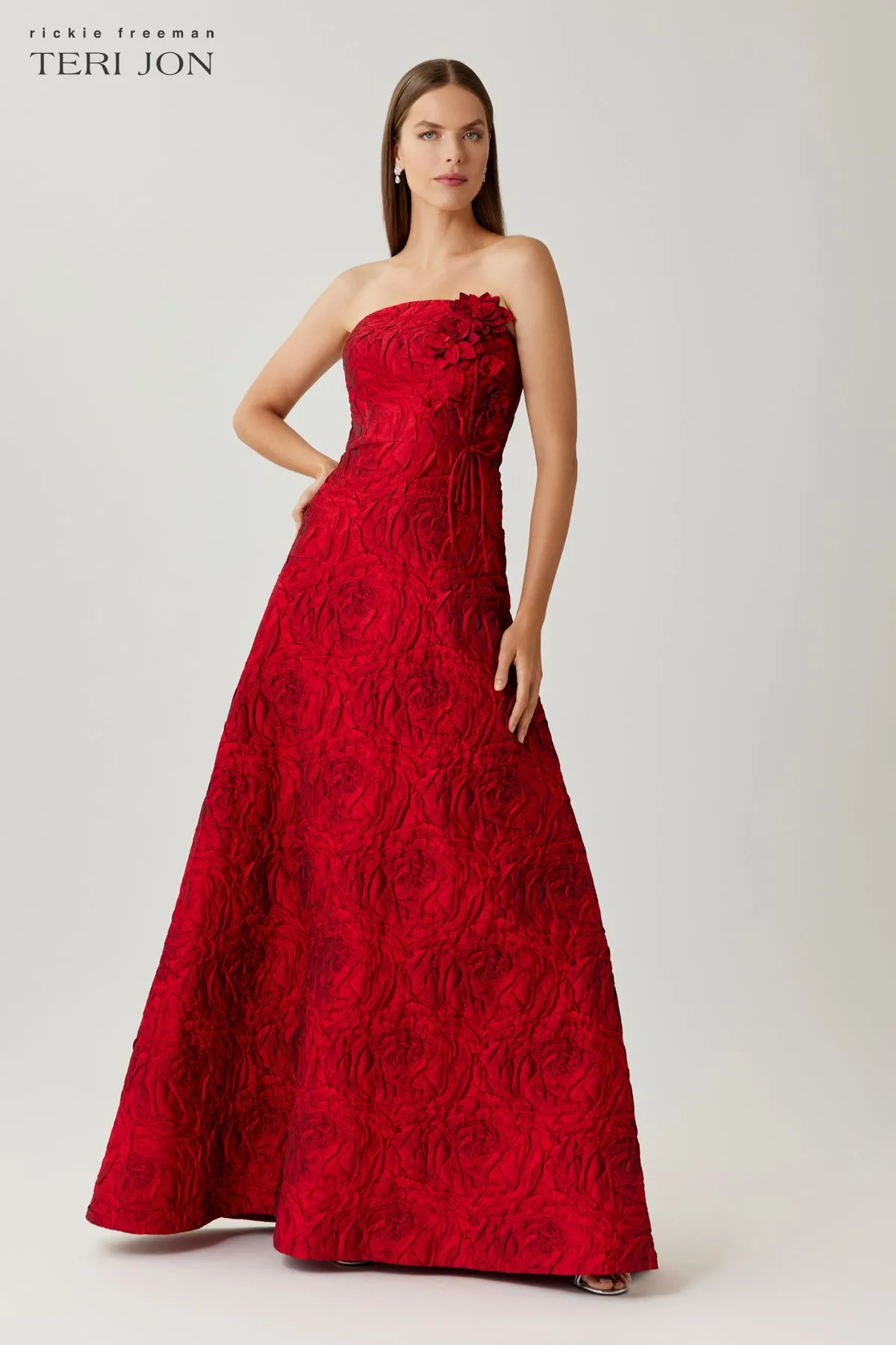 Strapless Floral Jacquard Ball Gown sold by Teri Jon product image thumbnail 4