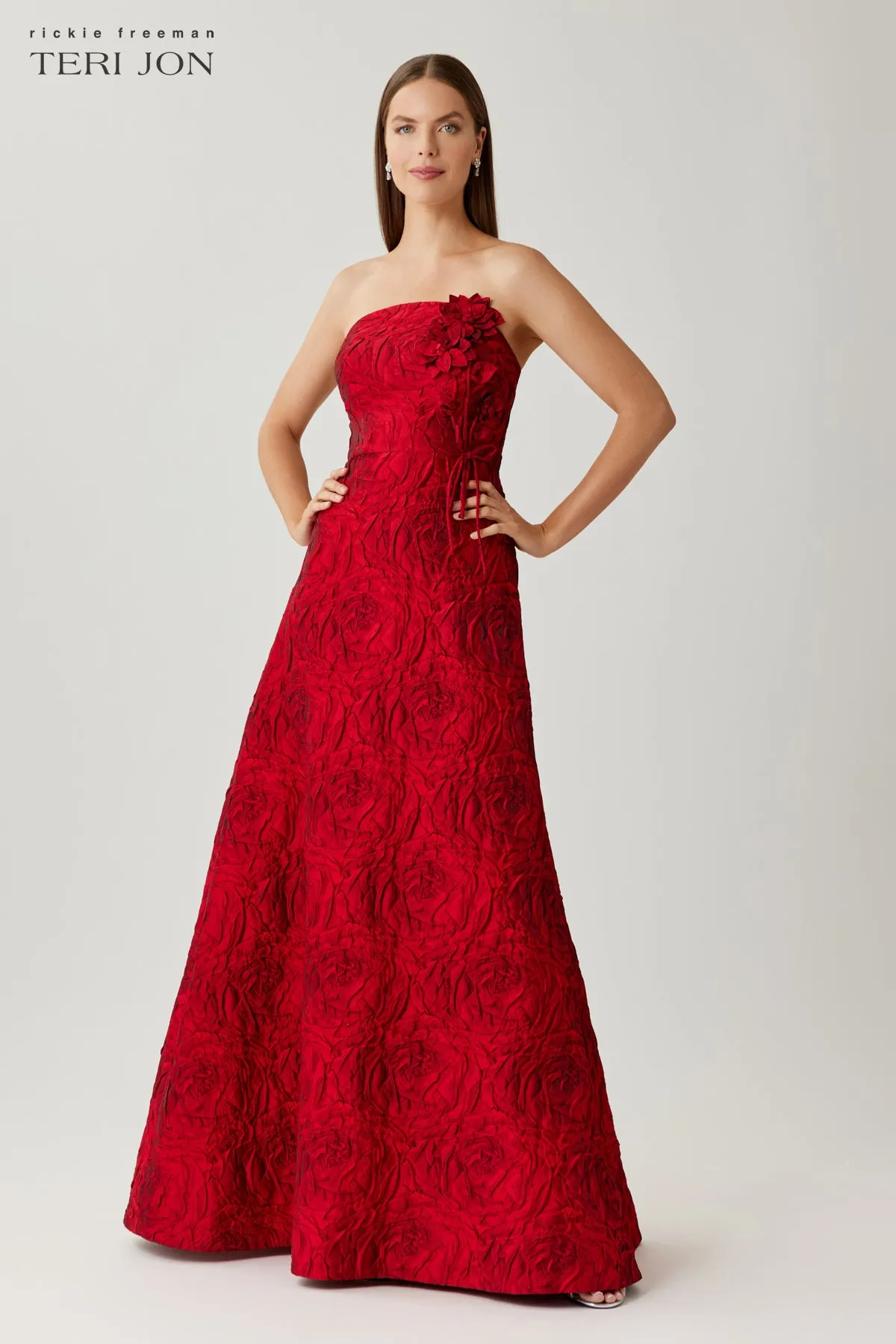 Strapless Floral Jacquard Ball Gown sold by Teri Jon product image thumbnail 2