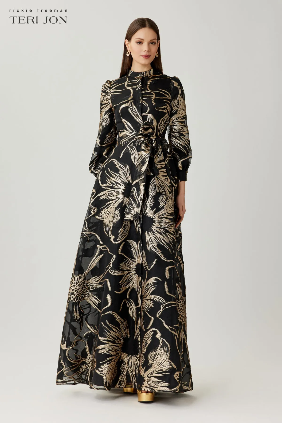 Metallic Foil Organza Shirt Waist Gown sold by Teri Jon product image thumbnail 4
