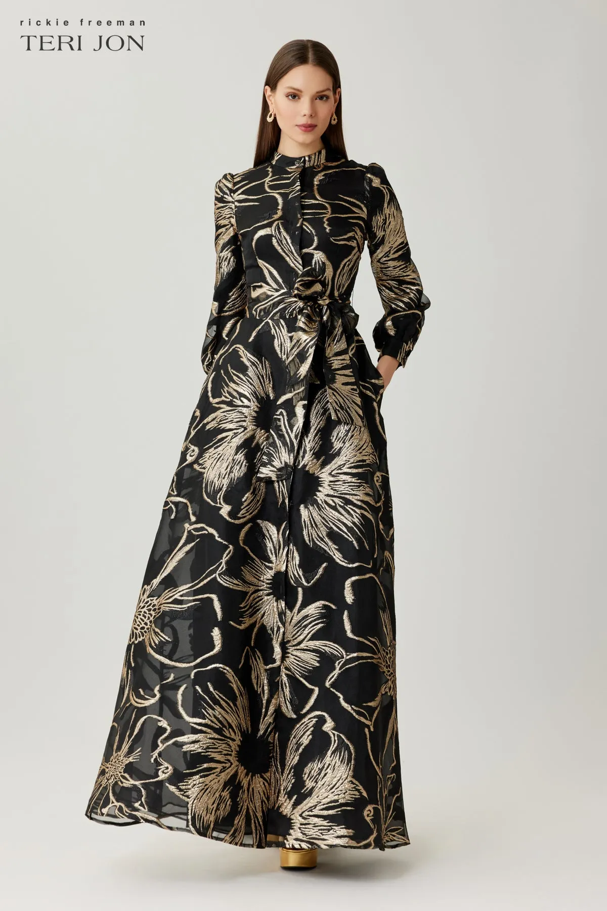 Metallic Foil Organza Shirt Waist Gown sold by Teri Jon product image thumbnail 2