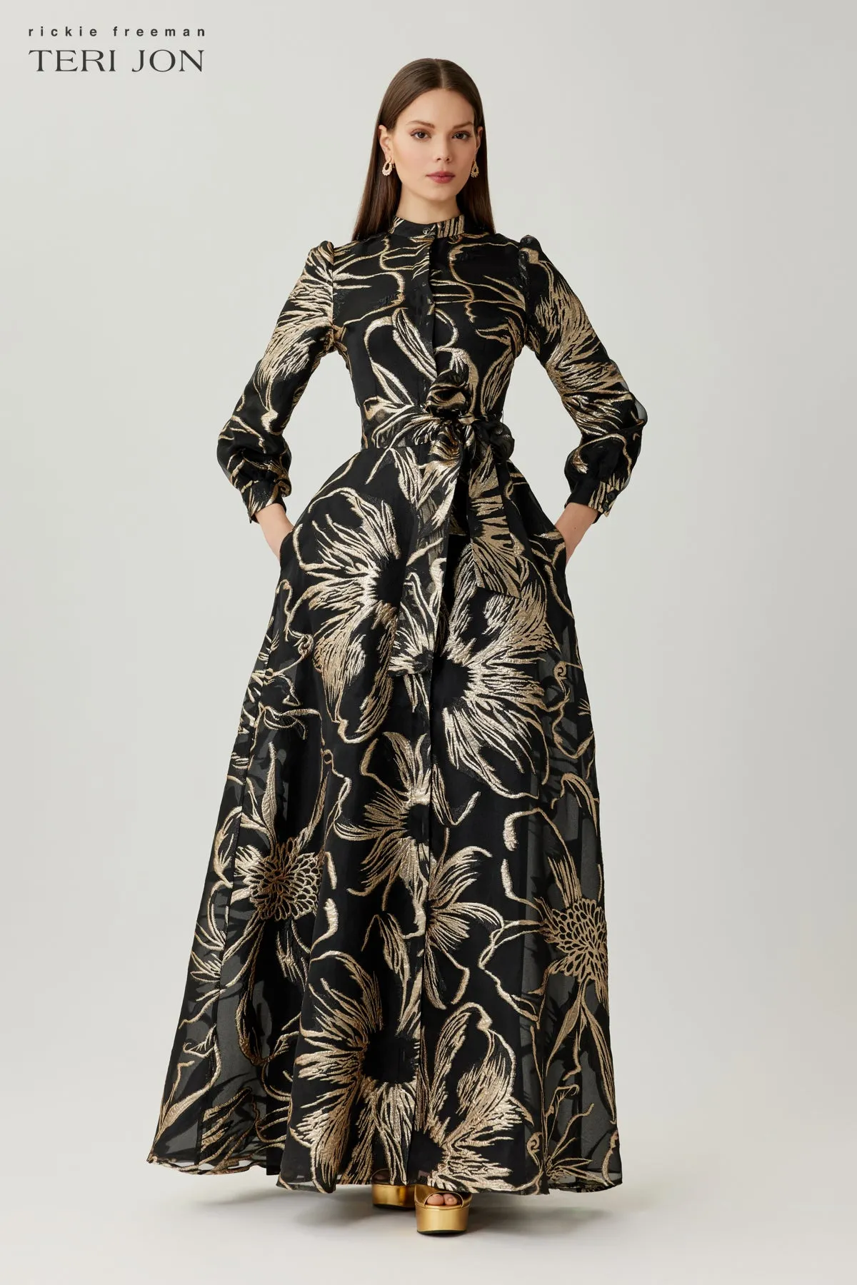 Metallic Foil Organza Shirt Waist Gown sold by Teri Jon product image thumbnail 3