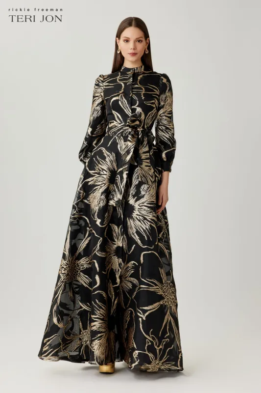 Metallic Foil Organza Shirt Waist Gown made by Teri Jon