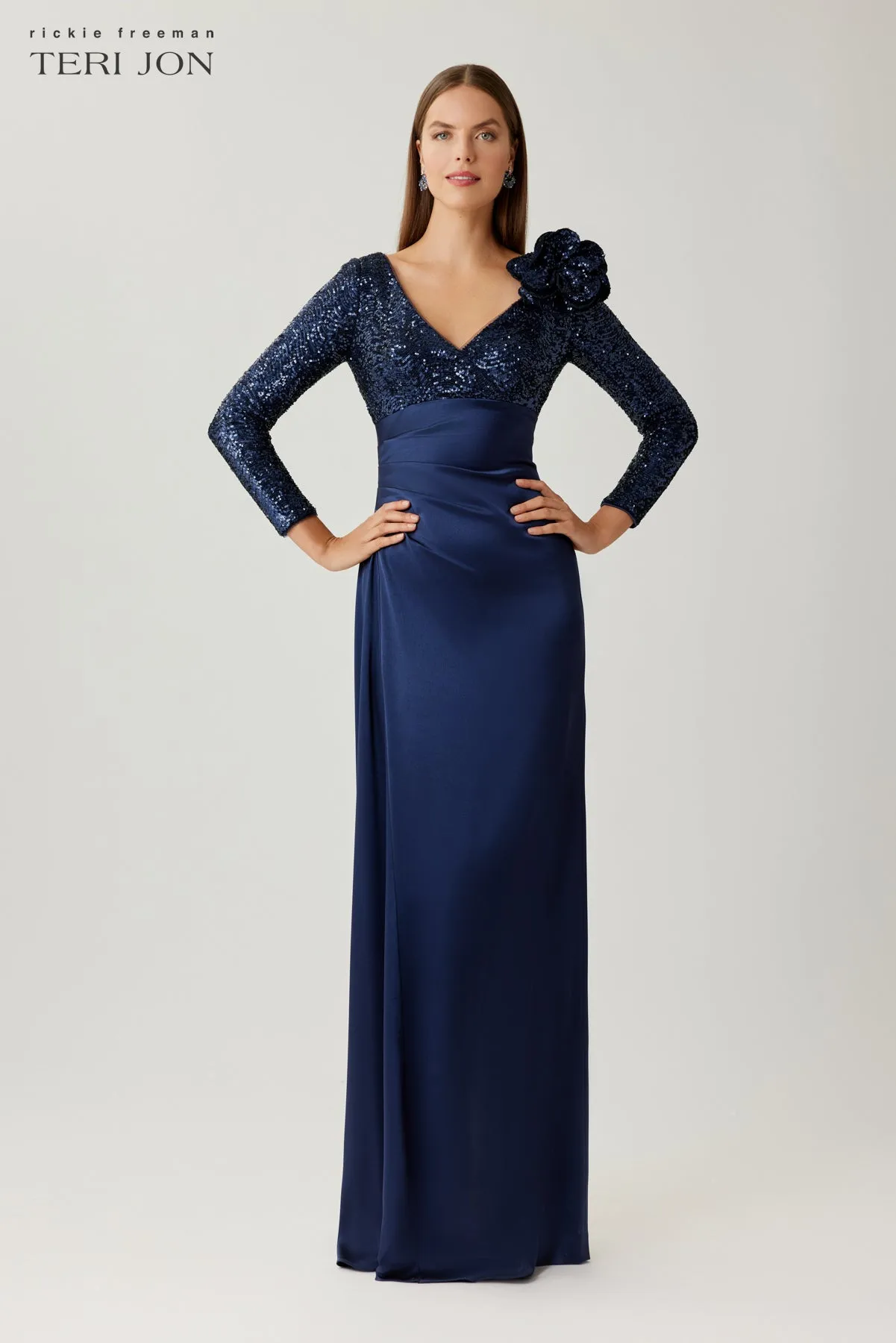 Sequin And Satin Draped Gown sold by Teri Jon product image thumbnail 4