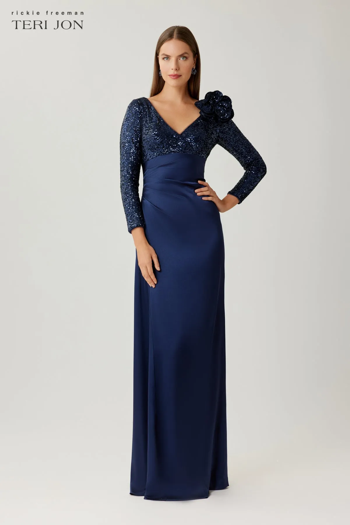 Sequin And Satin Draped Gown sold by Teri Jon product image thumbnail 2