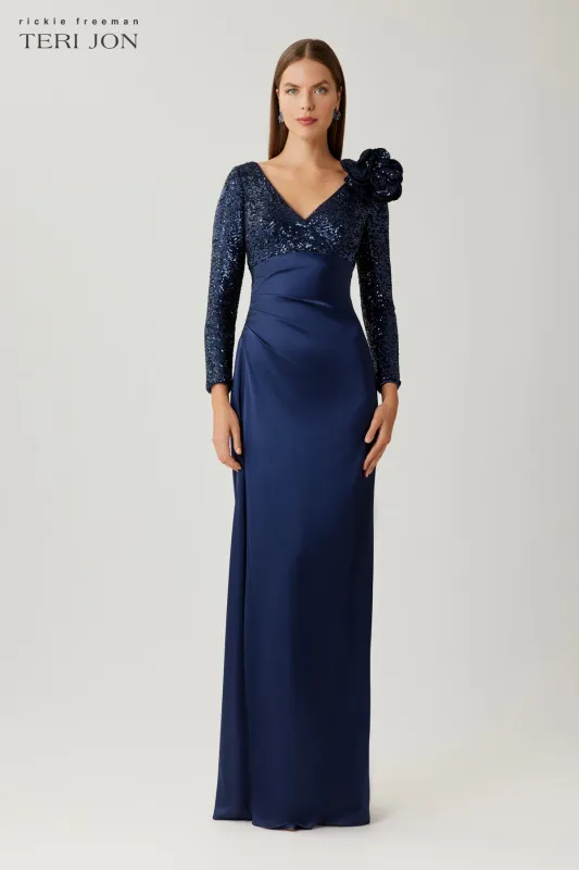 Sequin And Satin Draped Gown made by Teri Jon