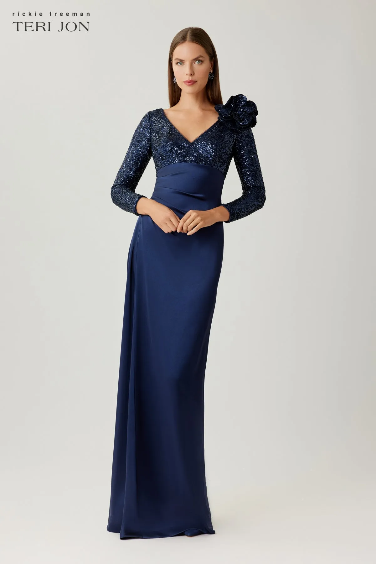 Sequin And Satin Draped Gown sold by Teri Jon product image thumbnail 5