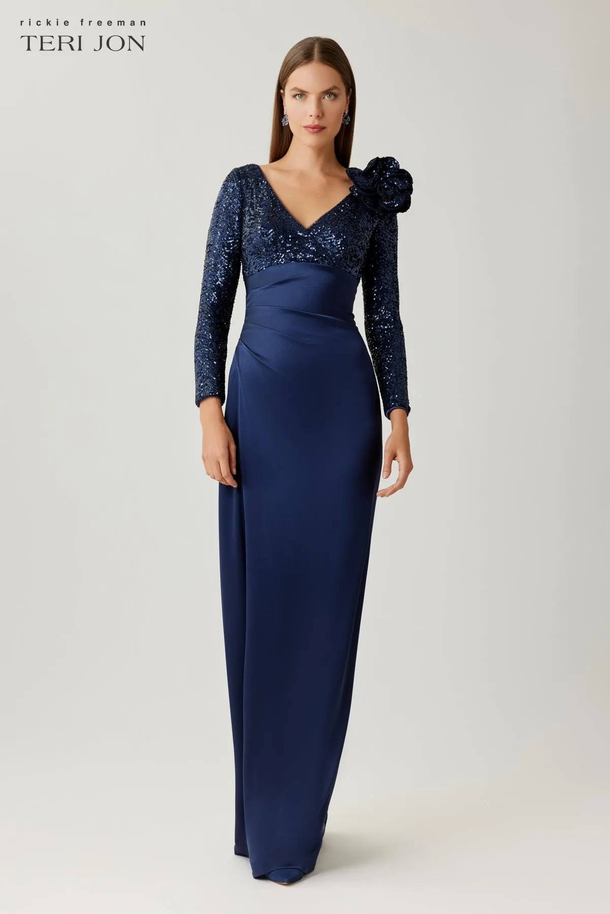 Sequin And Satin Draped Gown sold by Teri Jon product image thumbnail 3