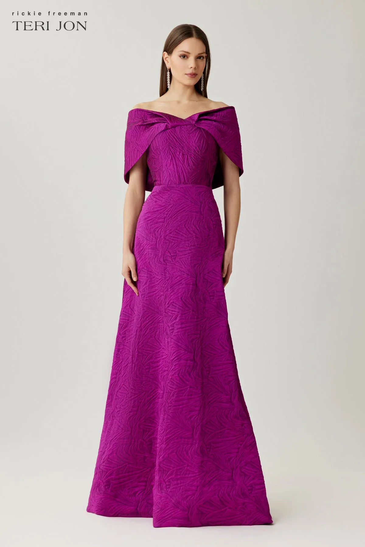 Jacquard Off The Shoulder Gown With Back Bow sold by Teri Jon product image thumbnail 4