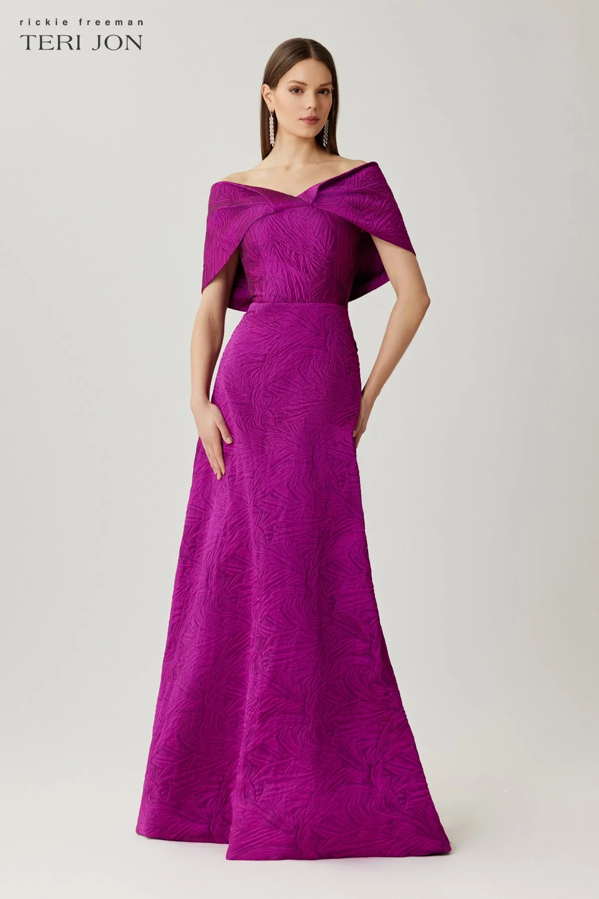 Jacquard Off The Shoulder Gown With Back Bow sold by Teri Jon product image thumbnail 3