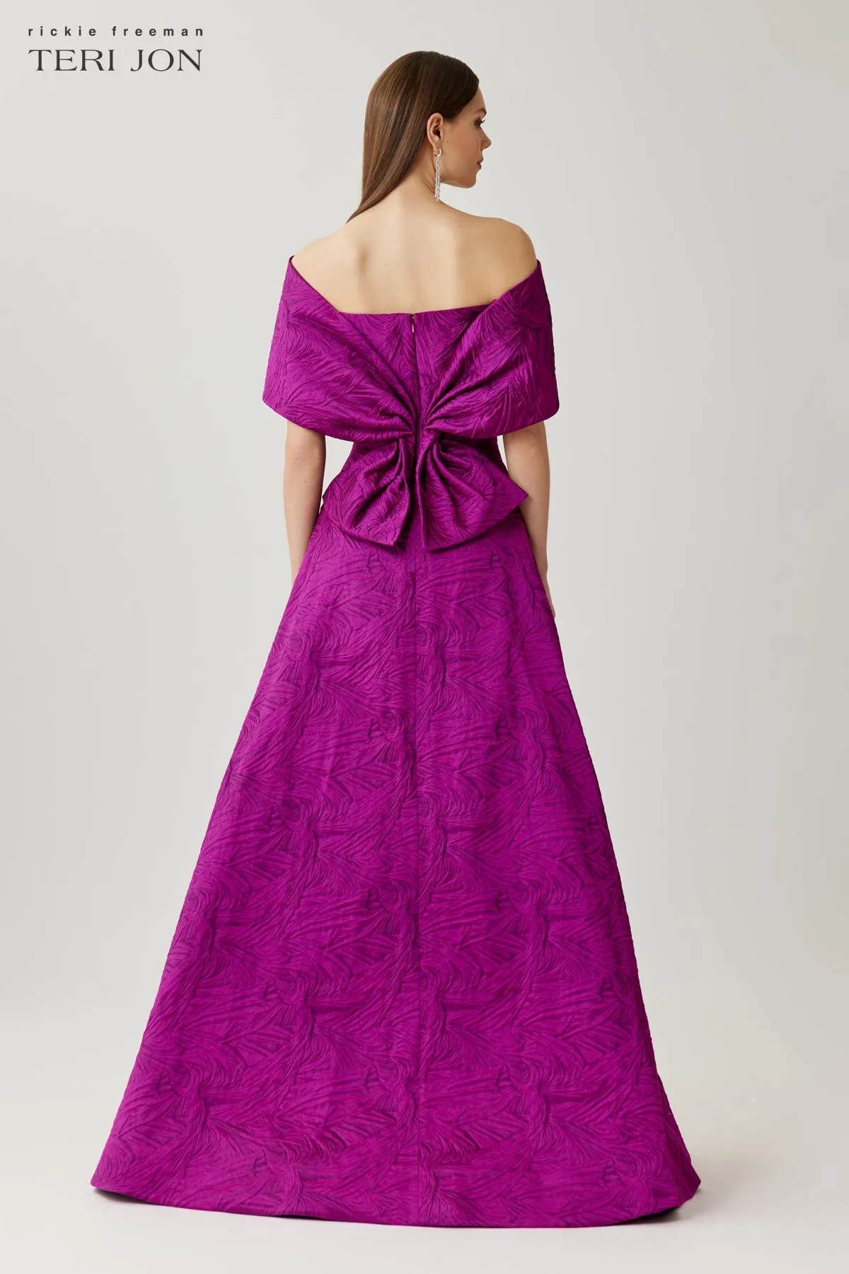 Jacquard Off The Shoulder Gown With Back Bow sold by Teri Jon product image thumbnail 5