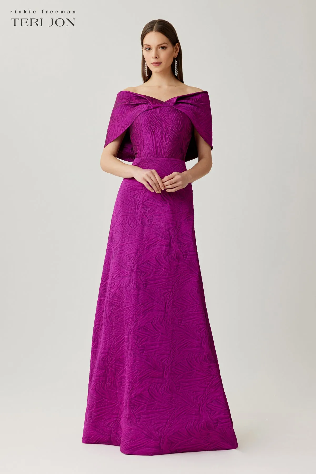 Jacquard Off The Shoulder Gown With Back Bow sold by Teri Jon product image thumbnail 2