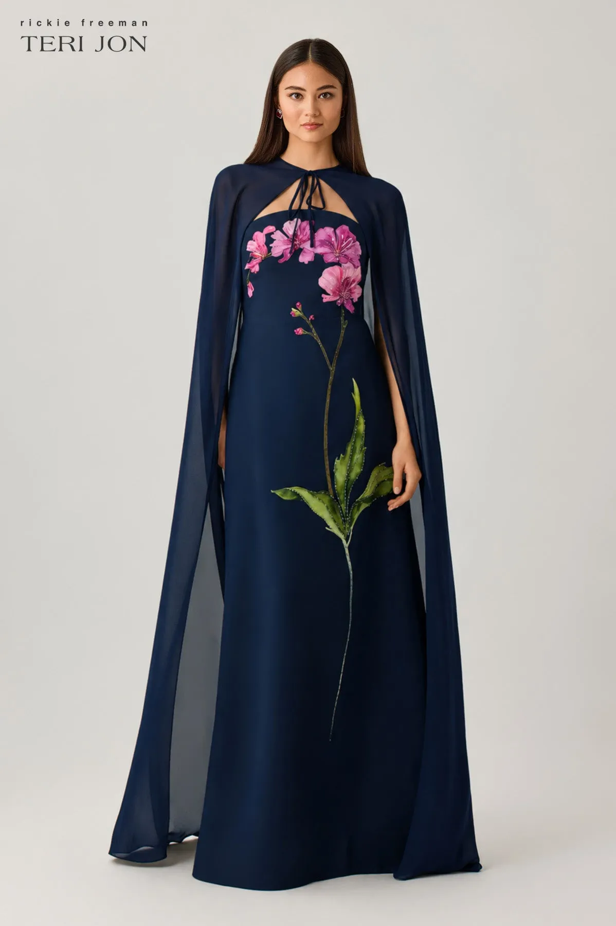 Crepe Strapless Beaded Floral Motif Gown sold by Teri Jon product image thumbnail 2