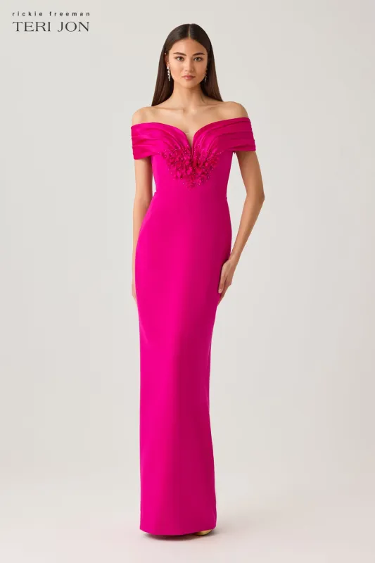 Crepe Organza Petal Bodice Gown made by Teri Jon