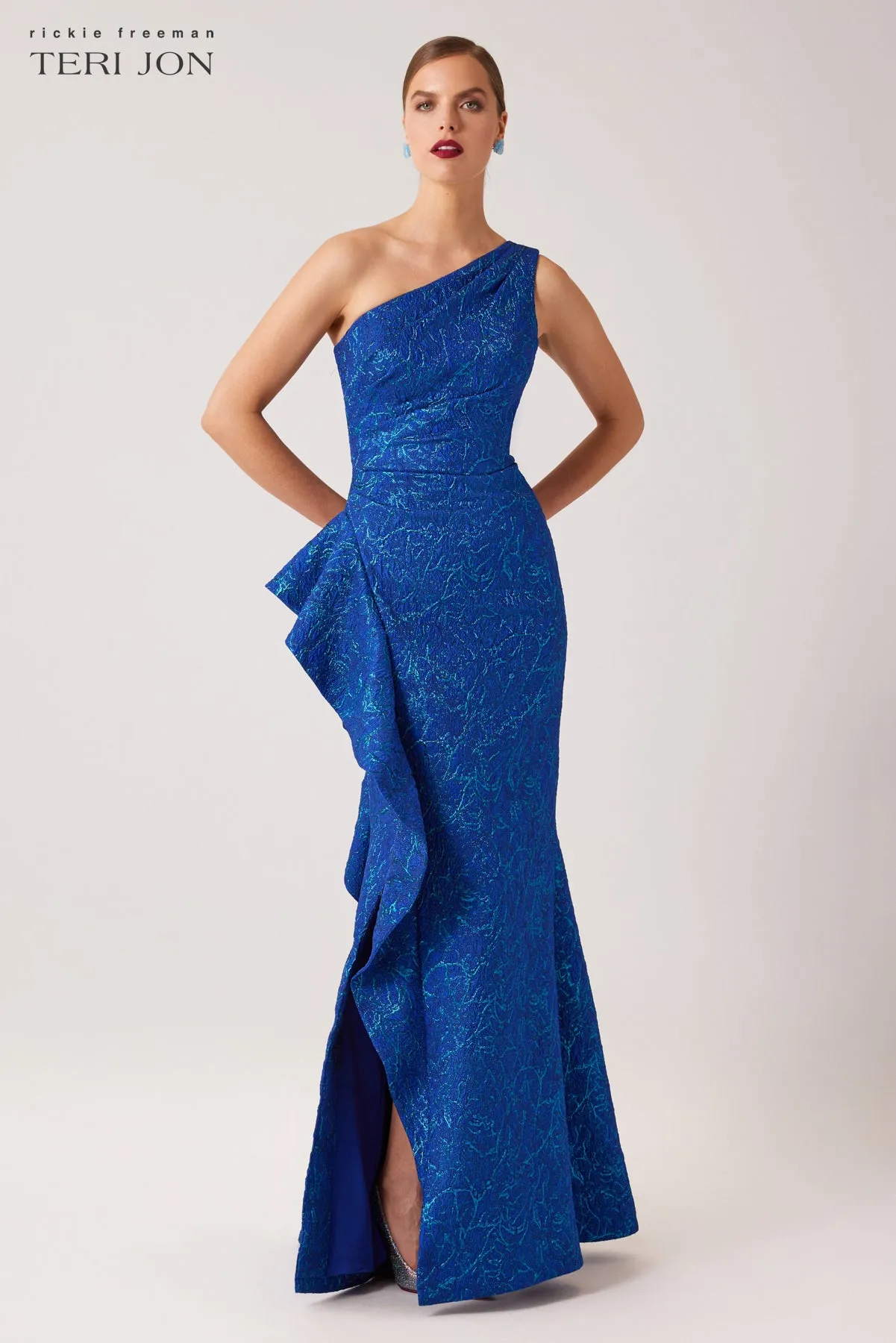 One Shoulder Side Ruffle Evening Gown sold by Teri Jon product image thumbnail 2
