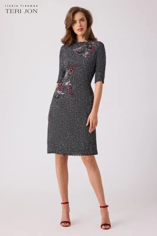 Tweed A-Line Applique Dress sold by Teri Jon