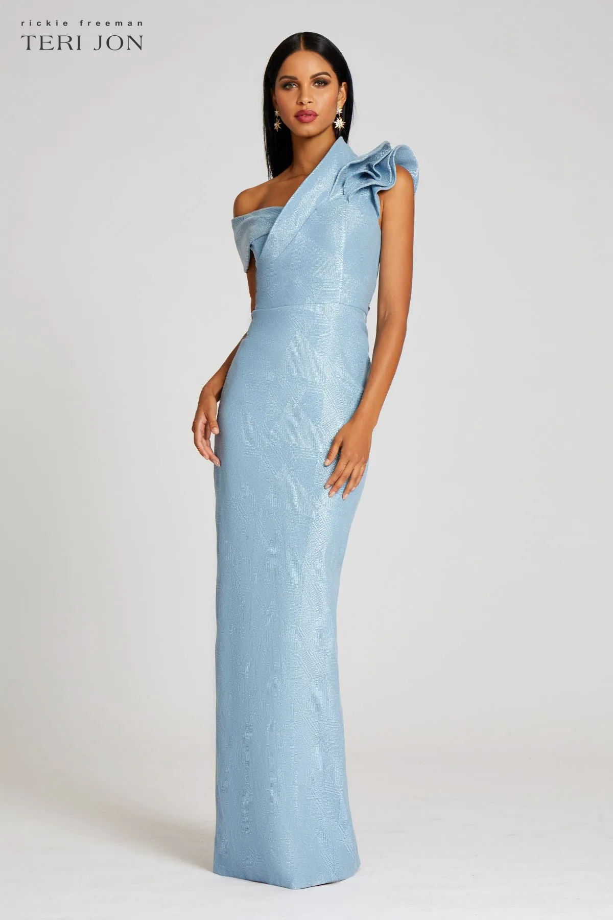 Metallic Jacquard Ruffle Gown sold by Teri Jon product image thumbnail 5