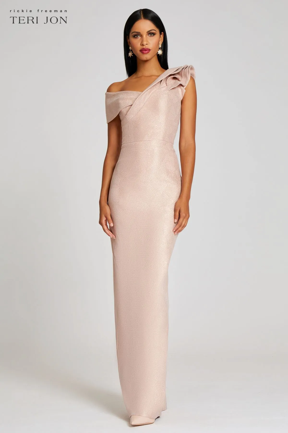 Metallic Jacquard Ruffle Gown sold by Teri Jon