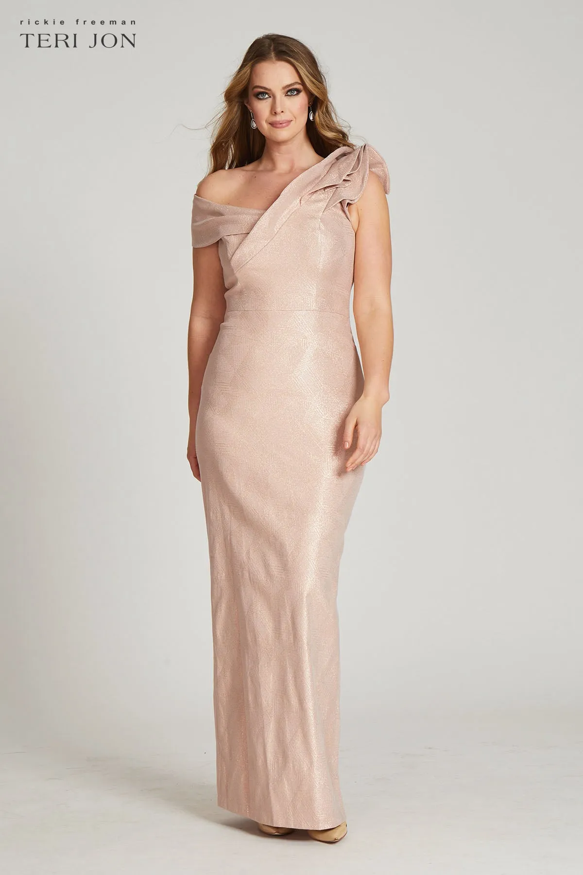 Metallic Jacquard Ruffle Gown sold by Teri Jon product image thumbnail 3