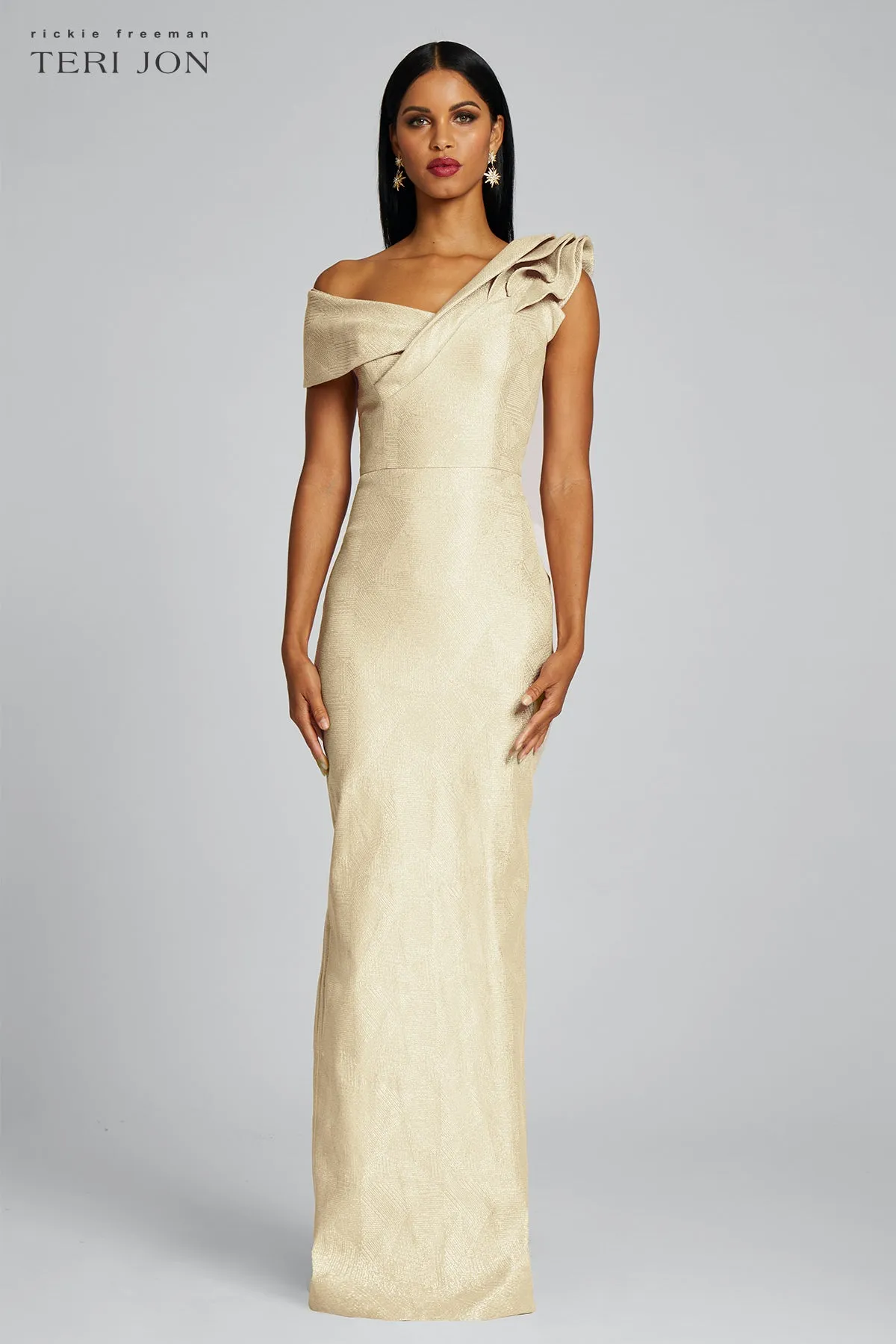 Metallic Jacquard Ruffle Gown sold by Teri Jon product image thumbnail 4