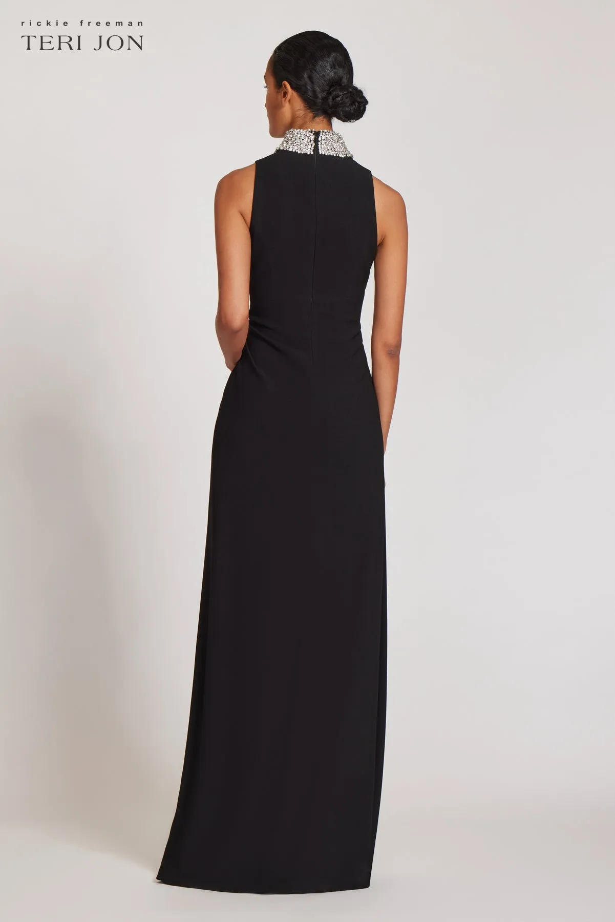 Black Sleeveless Rhinestone Sarong Evening Gown sold by Teri Jon product image thumbnail 3