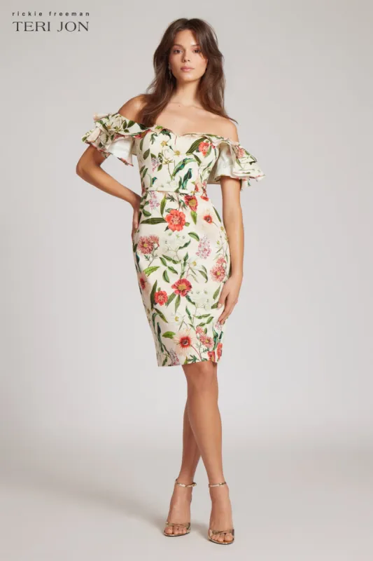 Off the Shoulder Ruffle Mini Dress sold by Teri Jon