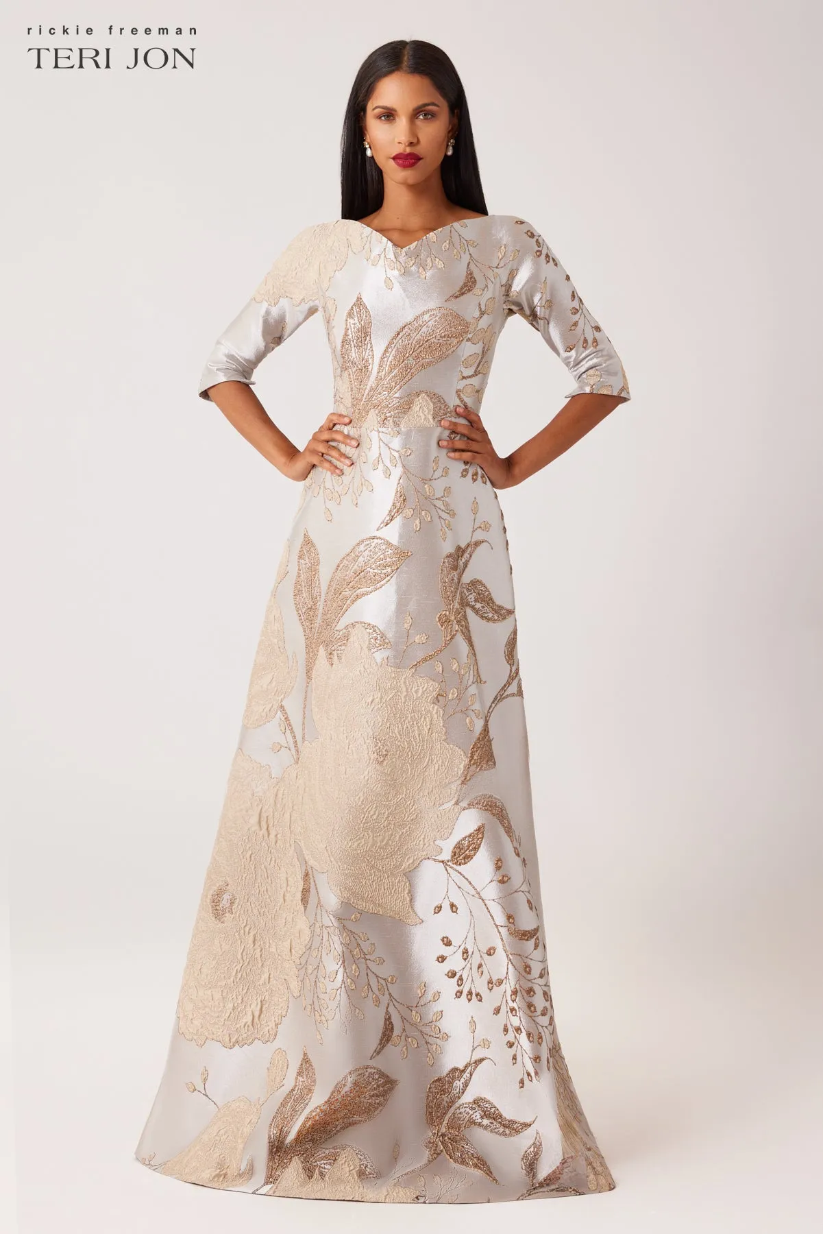 Metallic Jacquard A-Line Evening Gown sold by Teri Jon