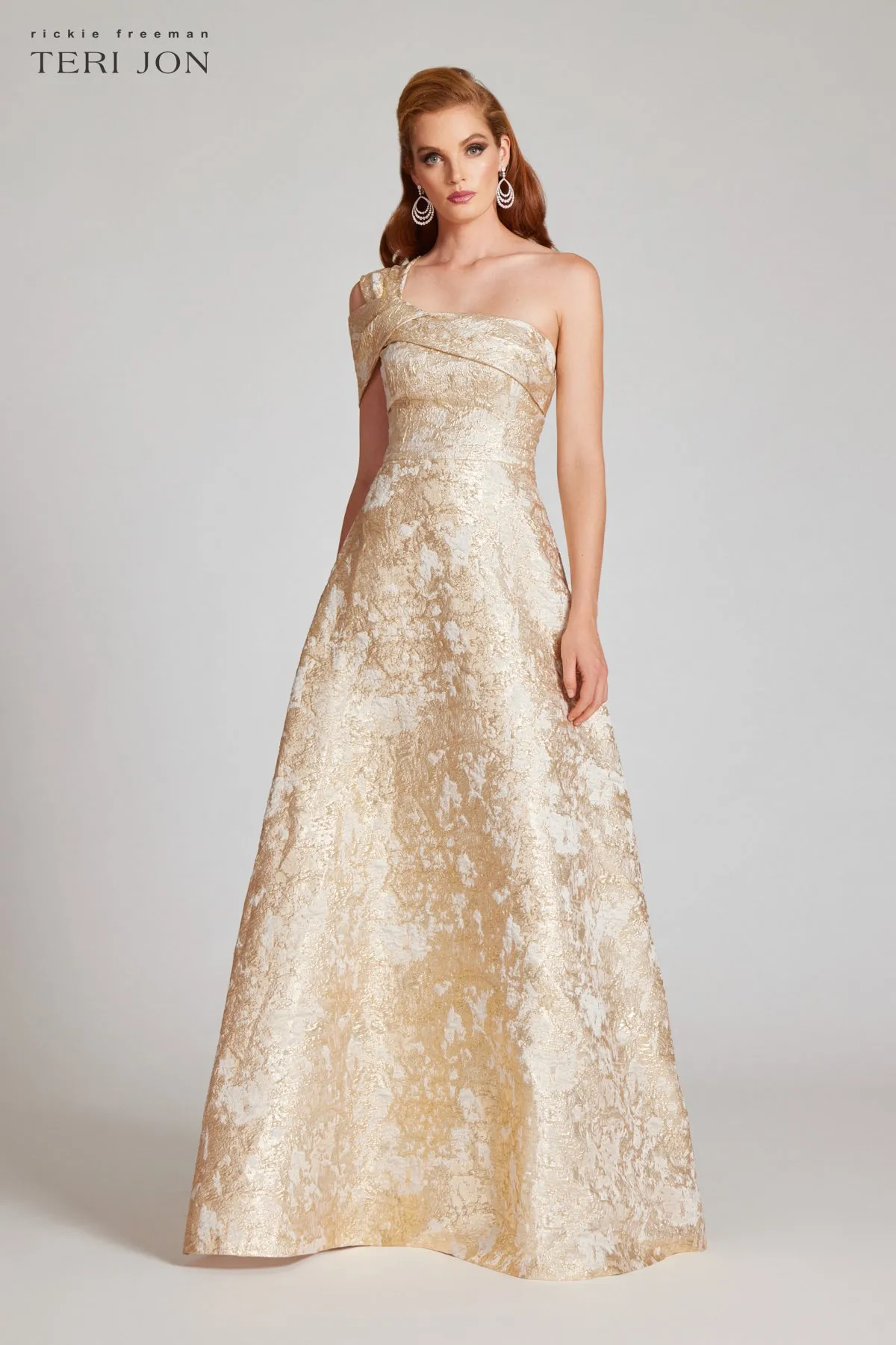 Metallic Jacquard Asymmetrical Gown sold by Teri Jon product image thumbnail 4