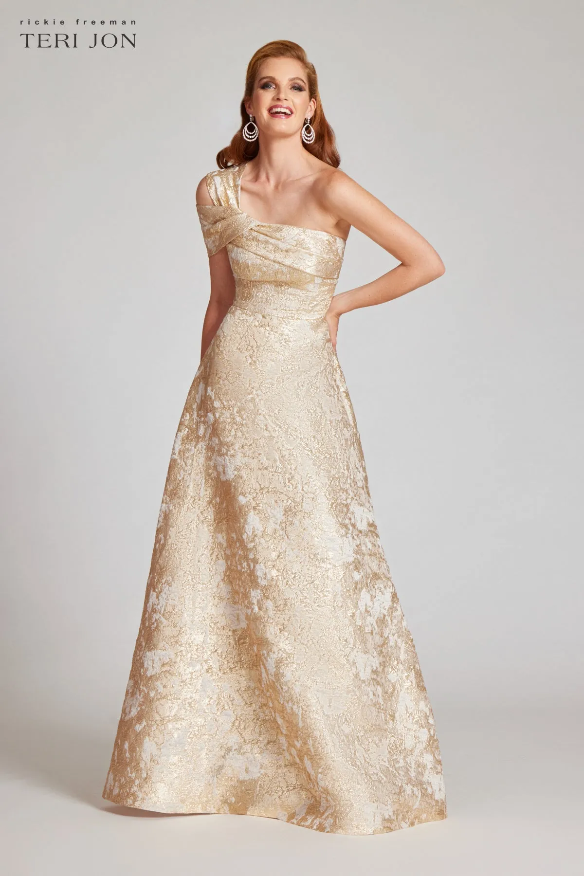 Metallic Jacquard Asymmetrical Gown sold by Teri Jon product image thumbnail 2